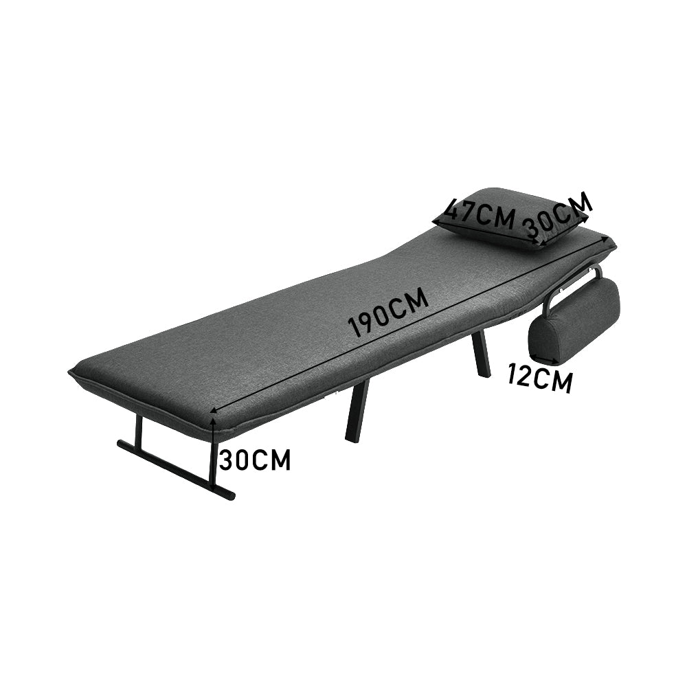 Grey Convertible Single Sofa Bed with Pillow and Side Pocket