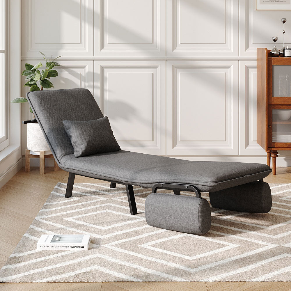 Grey Convertible Single Sofa Bed with Pillow and Side Pocket