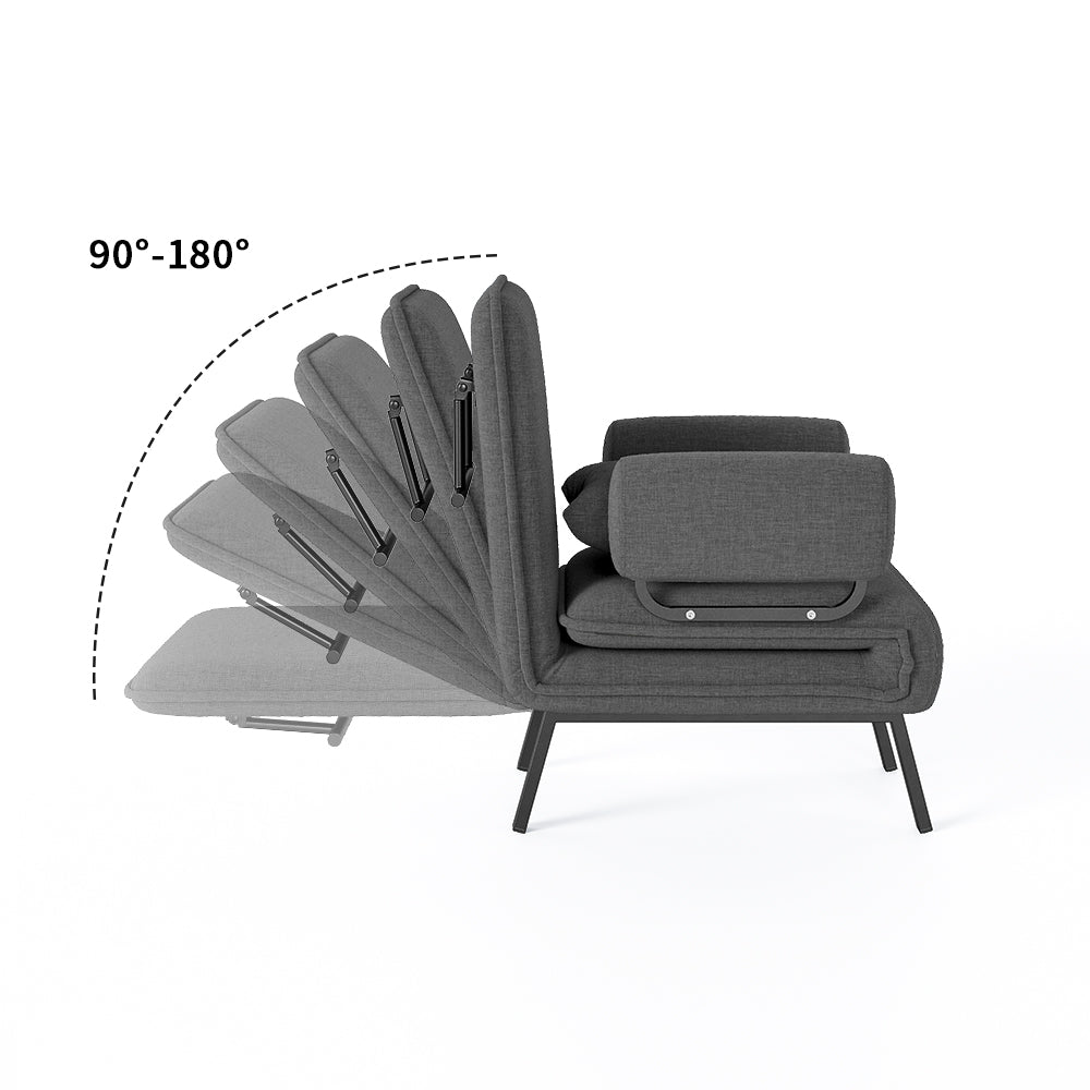 Grey Convertible Single Sofa Bed with Pillow and Side Pocket