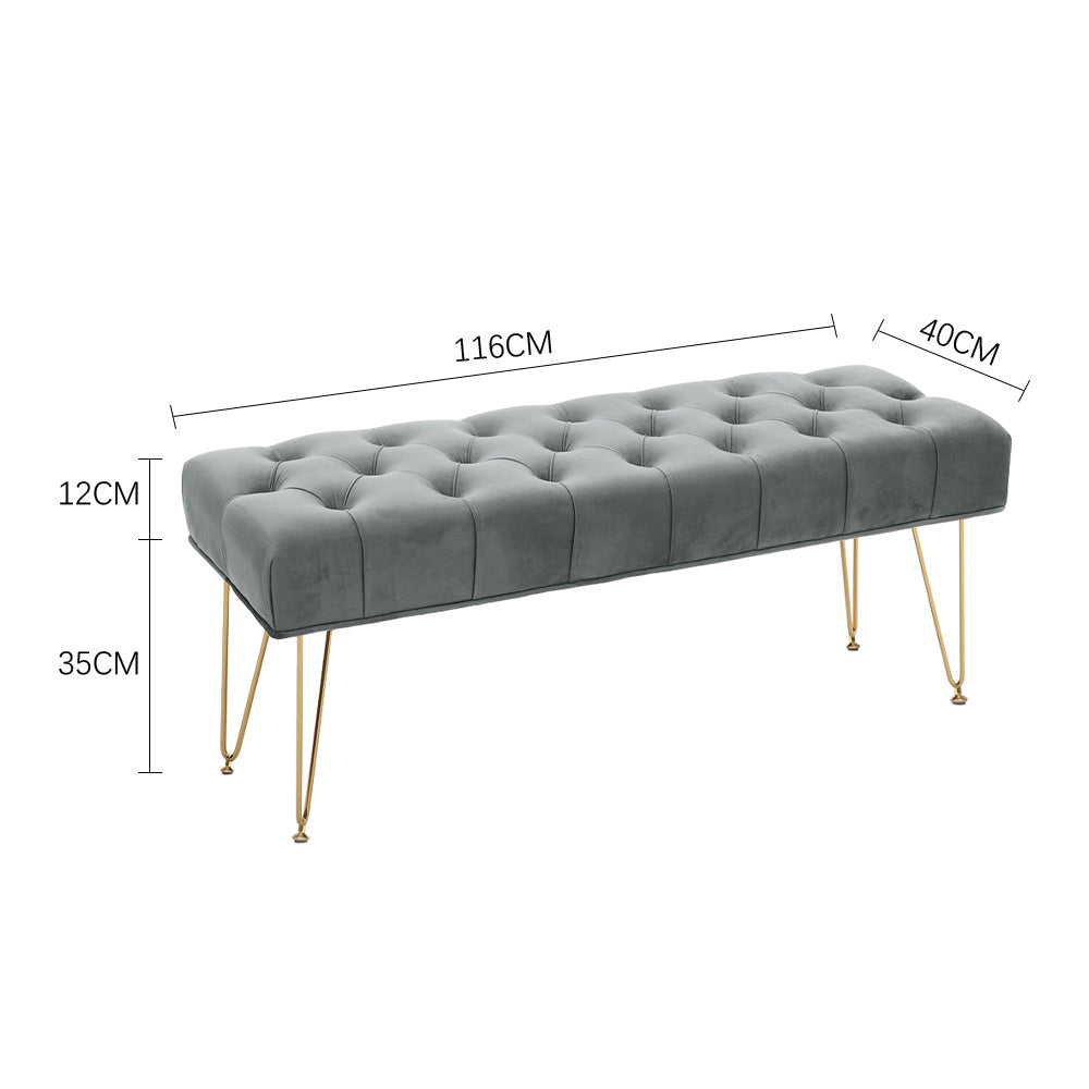 Velvet Bench with Gold Hairpin Legs Tufted Seat High Density Sponge