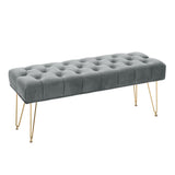 Velvet Bench with Gold Hairpin Legs Tufted Seat High Density Sponge