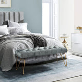 Velvet Bench with Gold Hairpin Legs Tufted Seat High Density Sponge