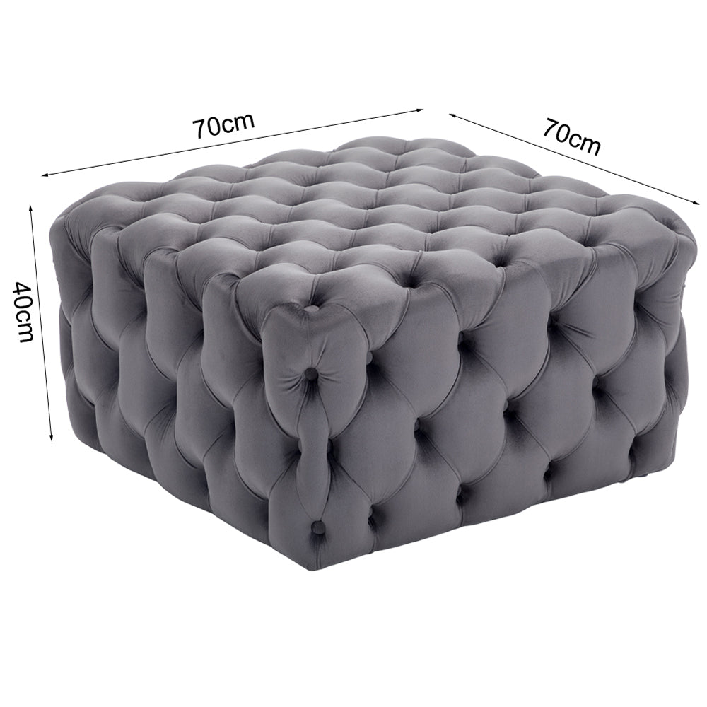Square Velvet Footstool Deep Buttoned Pouffe Luxury Living Room Ottoman