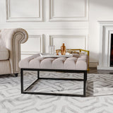 Modern Linen Footstool with Metal Frame Button Tufted Versatile Extra Seat