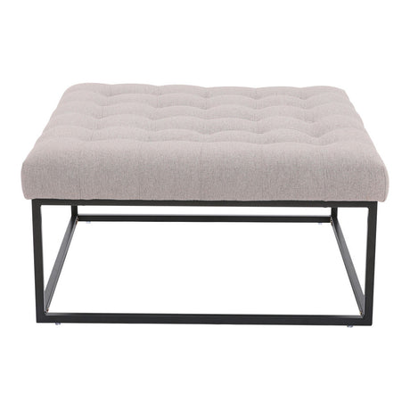 Modern Linen Footstool with Metal Frame Button Tufted Versatile Extra Seat