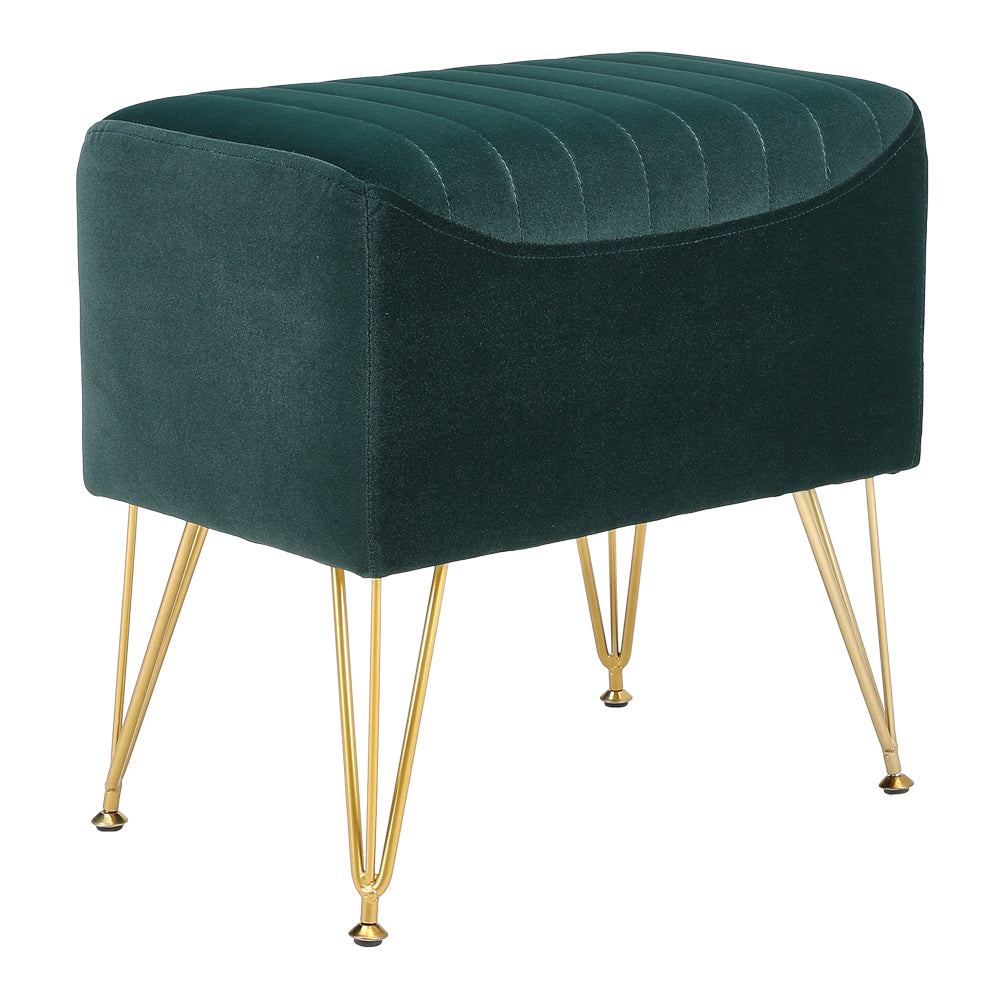 Velvet Footstool with Gold Hairpin Legs Channel Tufted Extra Seat