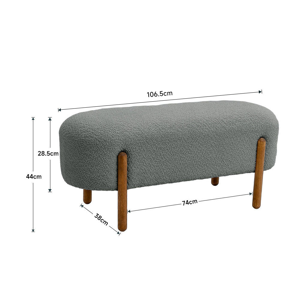 Grey Boucle Bench with Walnut Legs Plush Comfortable Seating