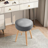 Grey Corduroy Round Footstool Compact Soft Extra Seat with Wooden Legs