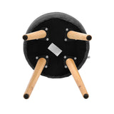 Grey Corduroy Round Footstool Compact Soft Extra Seat with Wooden Legs