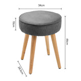 Grey Corduroy Round Footstool Compact Soft Extra Seat with Wooden Legs