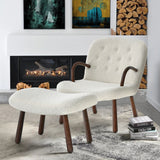 Modern Sherpa Single Sofa and Footstool Set Comfortable Wooden Armchair