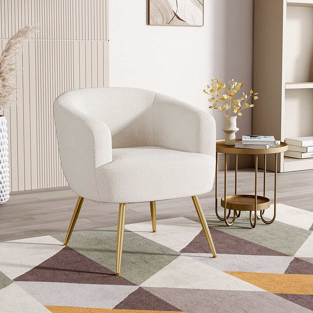 White Teddy Fabric Armchair Modern Accent Chair Plush Lounge Seating