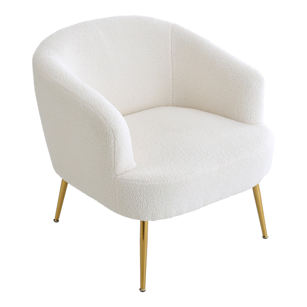 White Teddy Fabric Armchair Modern Accent Chair Plush Lounge Seating