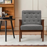 Modern Grey Armchair with Wooden Arms Comfortable Upholstered Accent Chair