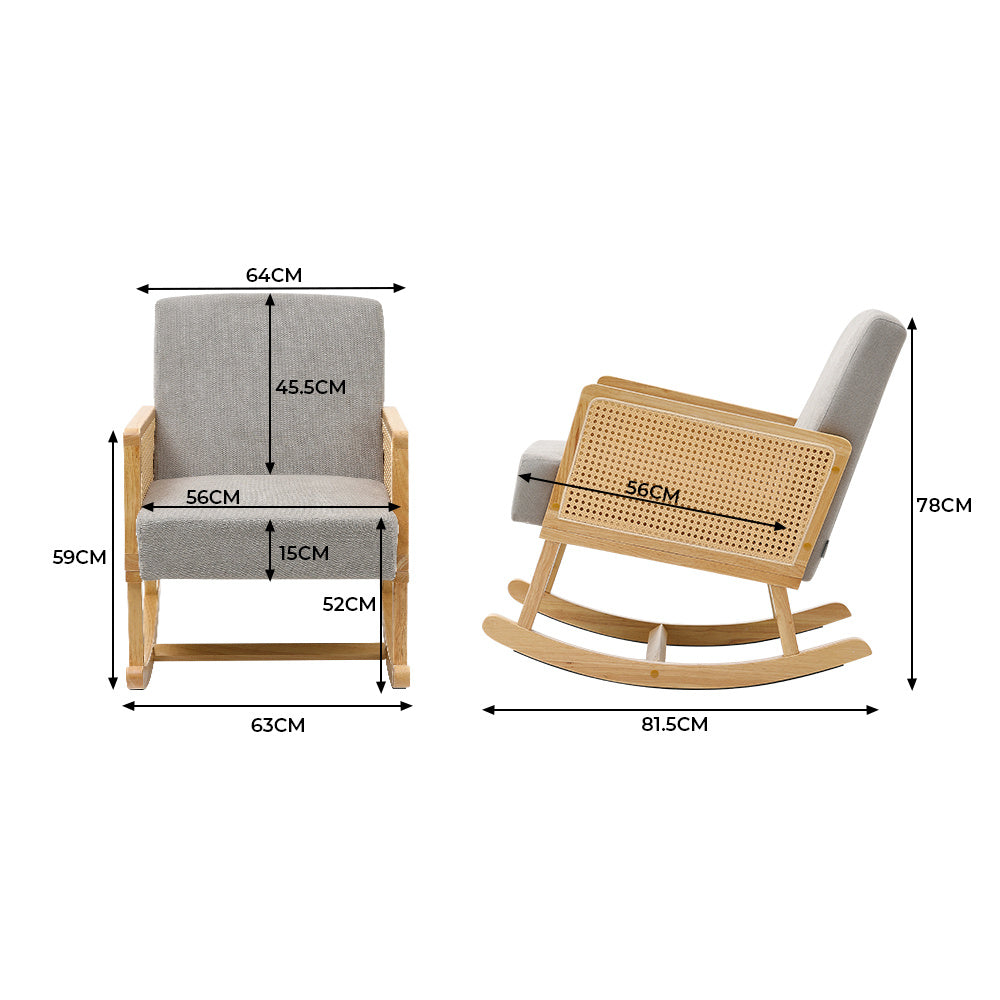 Solid Wood Rattan Armrests Rocking Chair Lounge Indoor Relaxing Chair