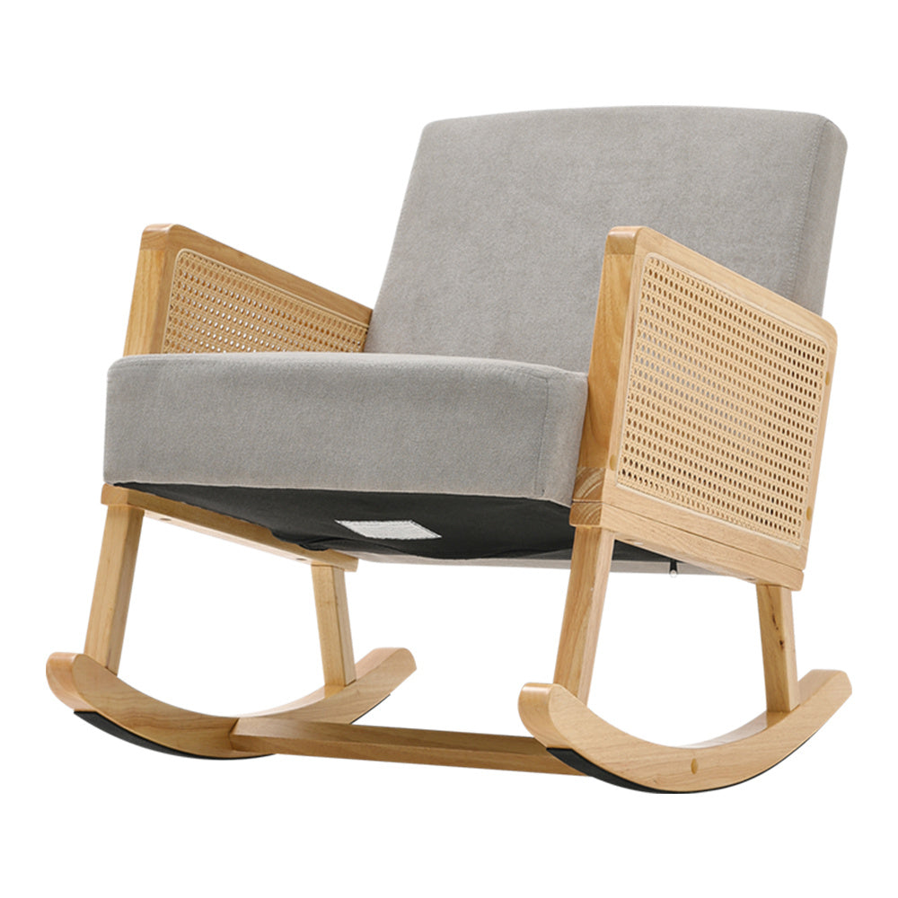 Solid Wood Rattan Armrests Rocking Chair Lounge Indoor Relaxing Chair