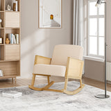 Solid Wood Rocking Chair with Cushions Rattan Armrest Rocker