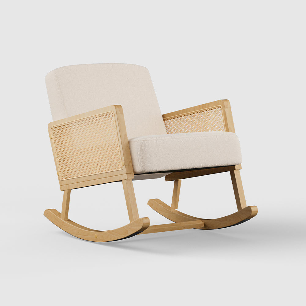 Solid Wood Rocking Chair with Cushions Rattan Armrest Rocker