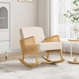 Solid Wood Rocking Chair with Cushions Rattan Armrest Rocker