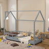 Kids House Bed Solid Pine Low Frame With Guardrails Safe Sleep