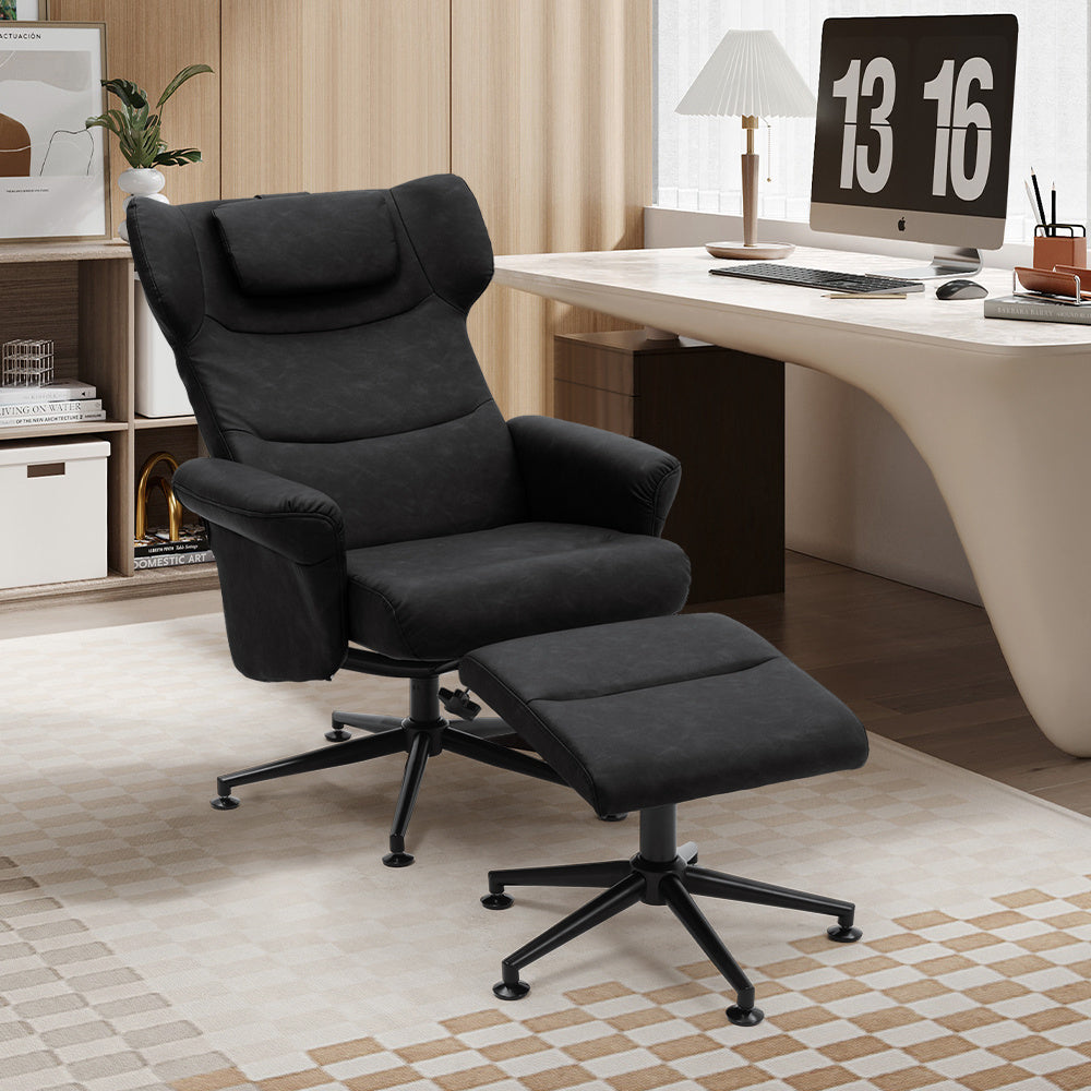 Premium Faux Leather Swivel Armchair with Footstool Ergonomic Recliner Chair