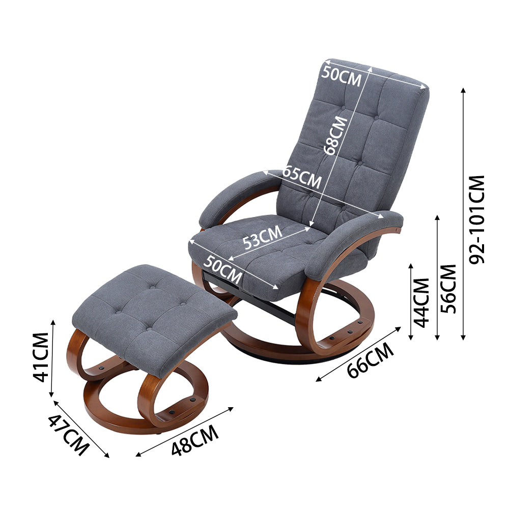 Velvet Swivel Recliner with Footrest Plush Cushion Adjustable Backrest