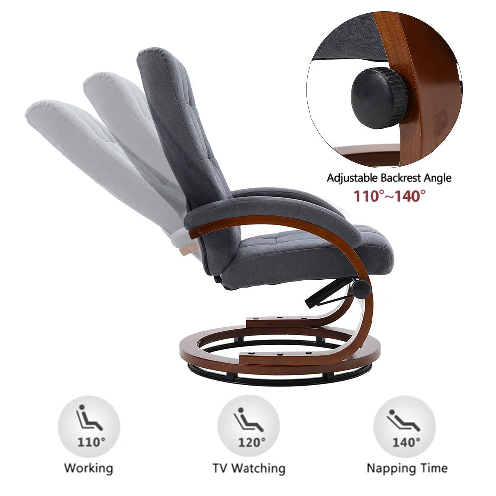 Velvet Swivel Recliner with Footrest Plush Cushion Adjustable Backrest