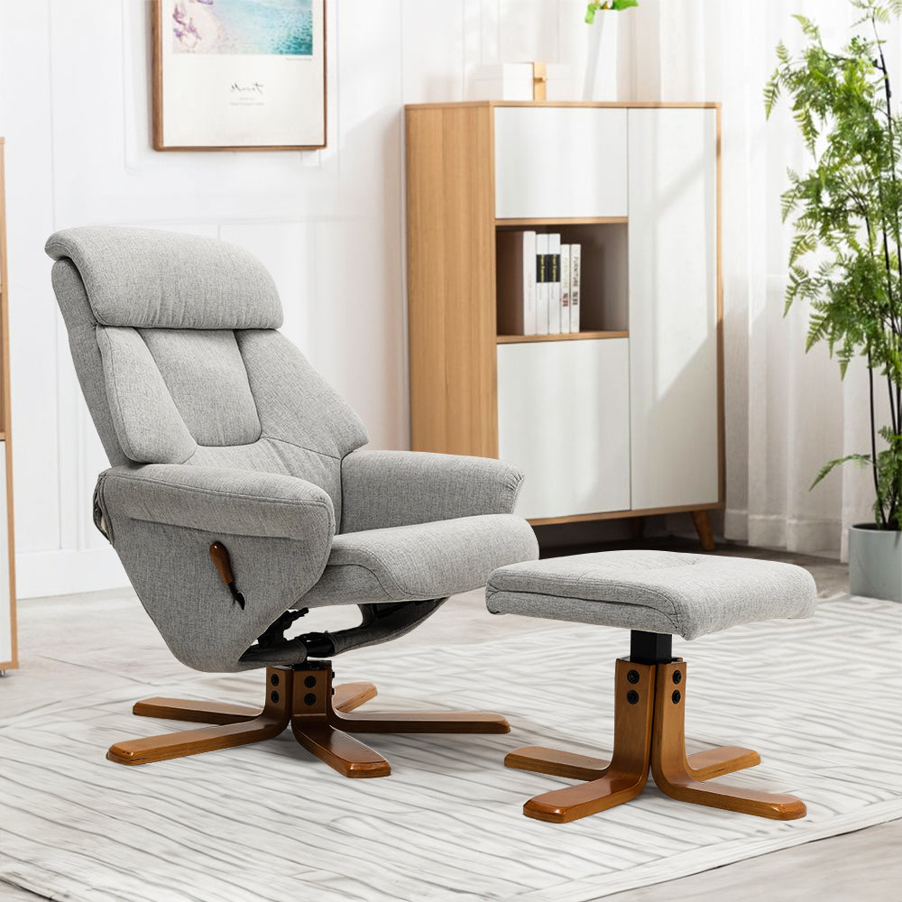 Adjustable Tilt Swivel Faux Leather Recliner Armchair with Ottoman