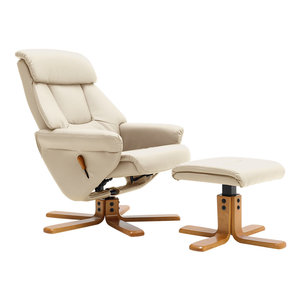 Adjustable Tilt Swivel Faux Leather Recliner Armchair with Ottoman