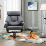 Grey PU Adjustable Tilt Swivel Faux Leather Recliner Chair With Ottoman