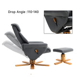 Grey PU Adjustable Tilt Swivel Faux Leather Recliner Chair With Ottoman