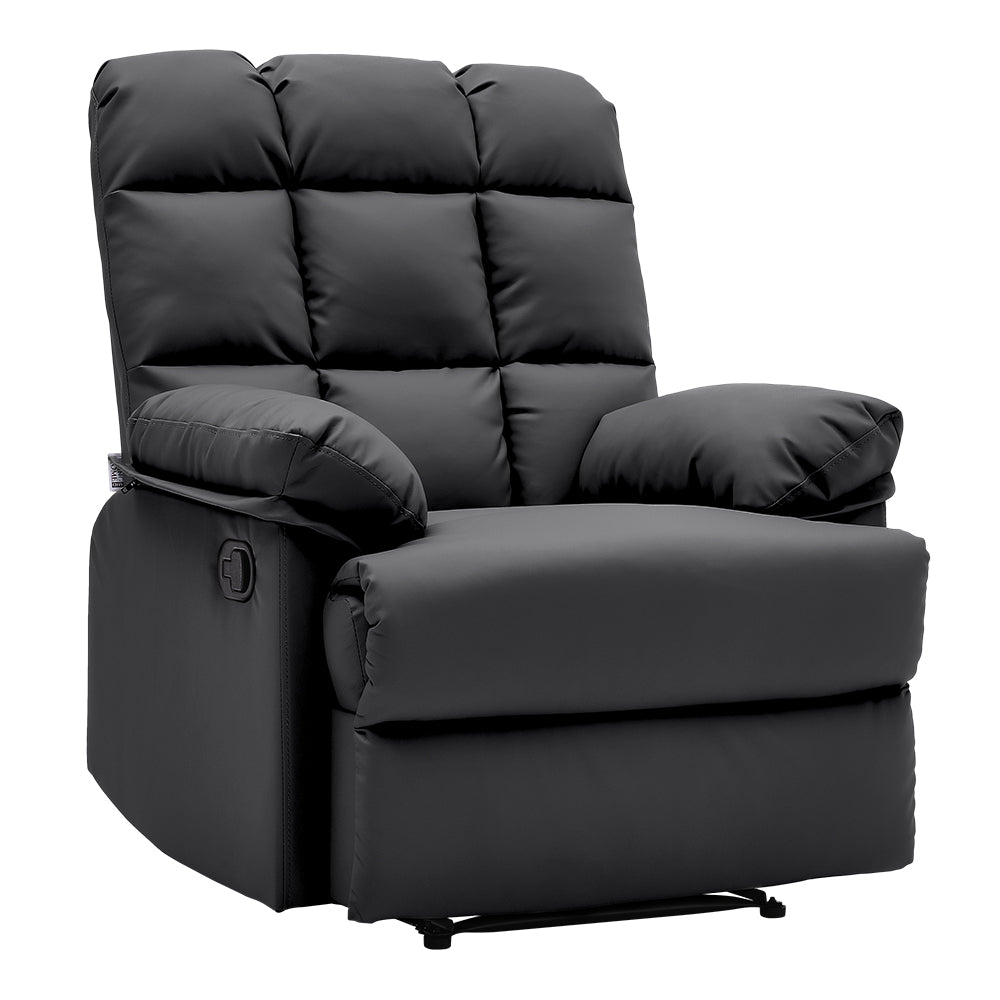 Luxurious Faux Leather Recliner Chair Plush Foam Tufted Back Wide Armrests