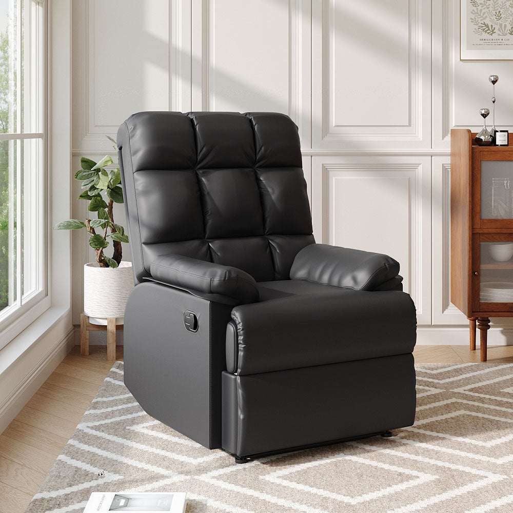 Luxurious Faux Leather Recliner Chair Plush Foam Tufted Back Wide Armrests