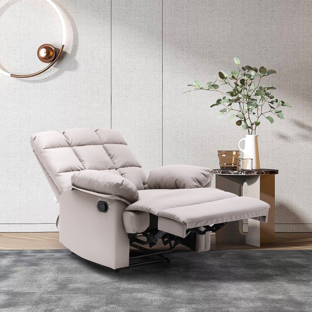 Luxurious Faux Leather Recliner Chair Plush Foam Tufted Back Wide Armrests
