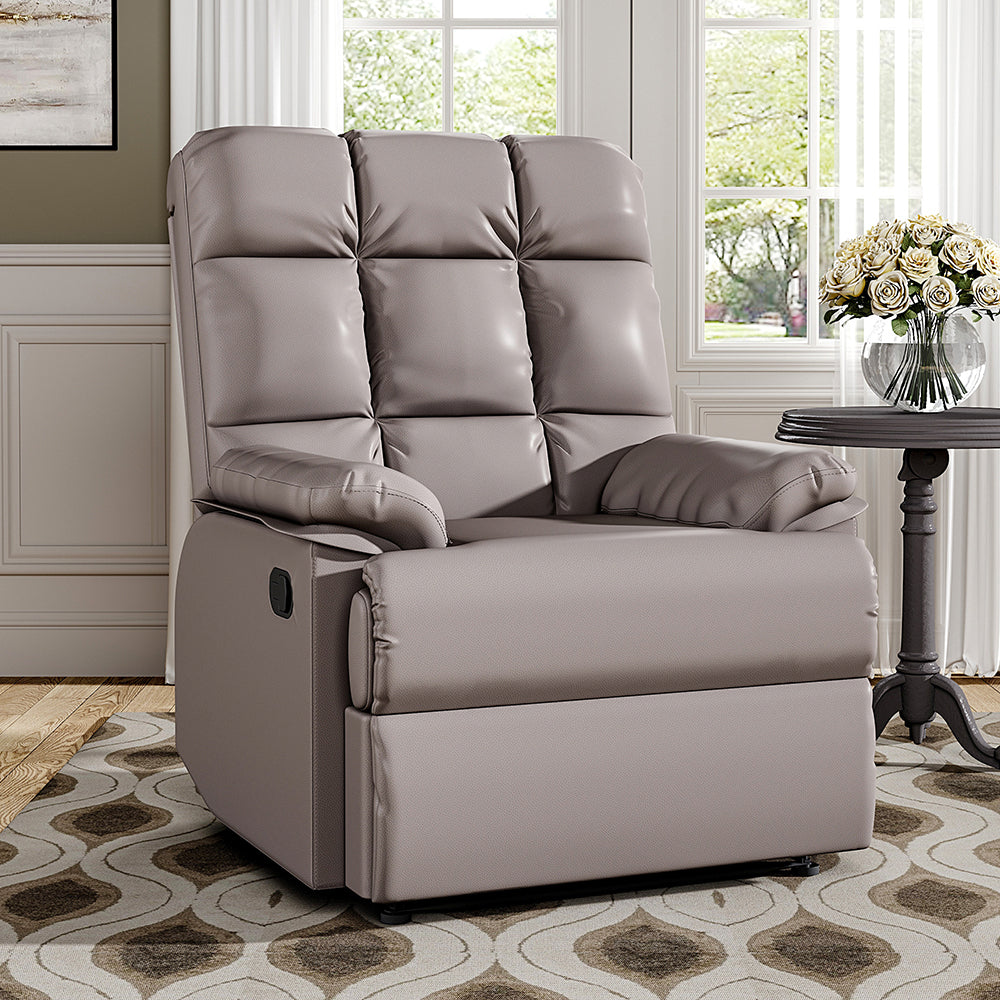 Luxurious Faux Leather Recliner Chair Plush Foam Tufted Back Wide Armrests