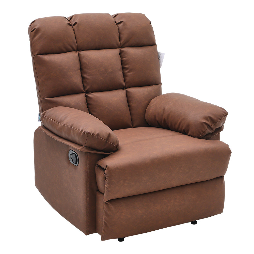 Luxurious Faux Leather Recliner Chair Plush Foam Tufted Back Wide Armrests