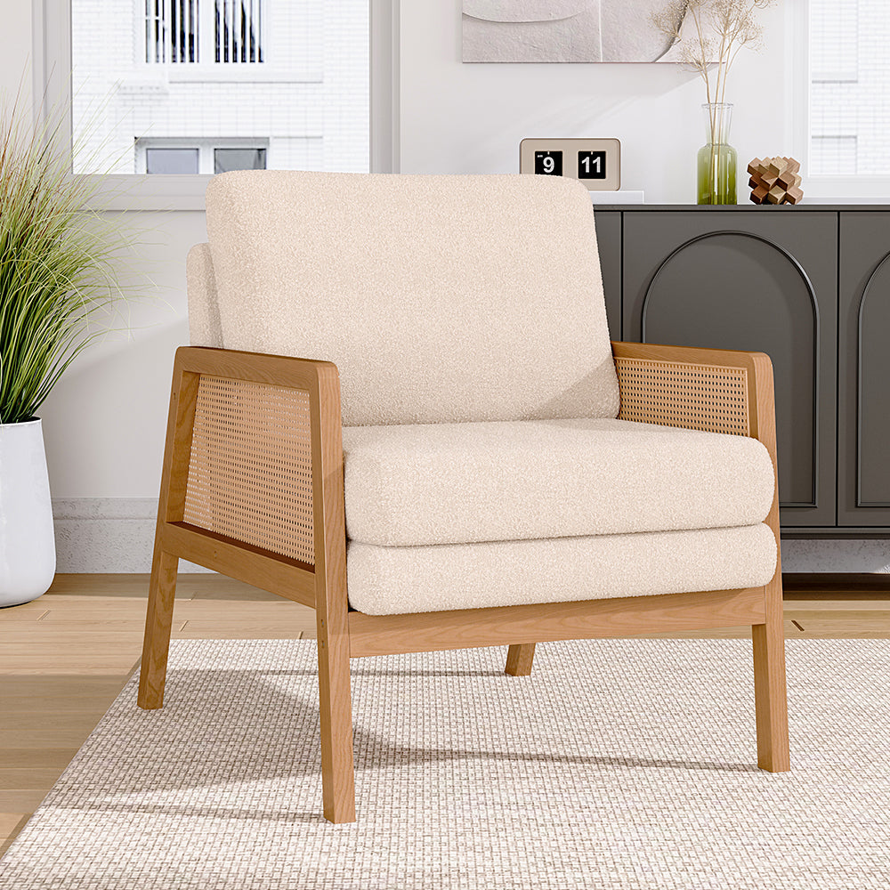 Teddy Fleece Armchair Cozy Accent Chair with Wood Frame
