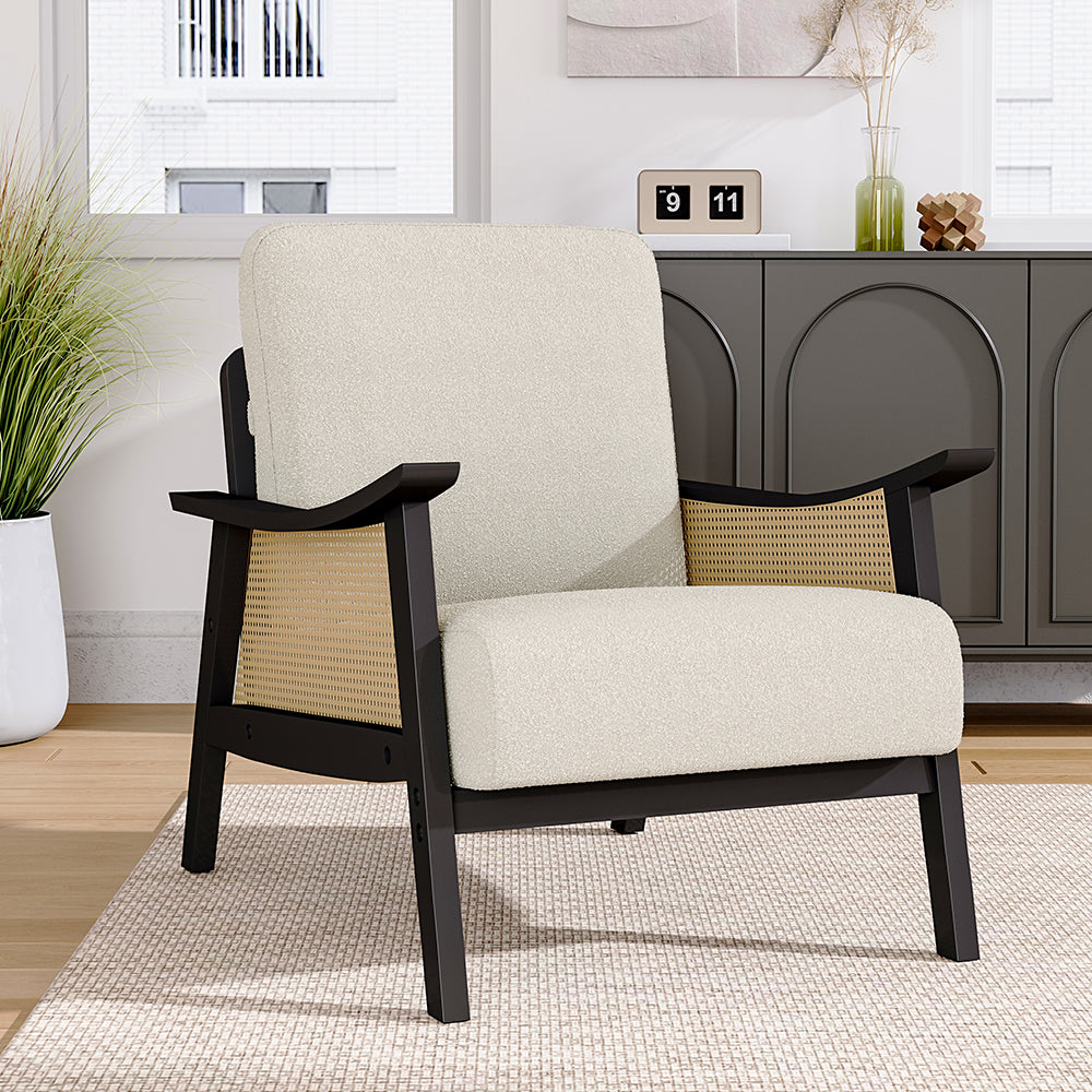 Modern Teddy Fleece Armchair Accent Chair with Wooden Frame