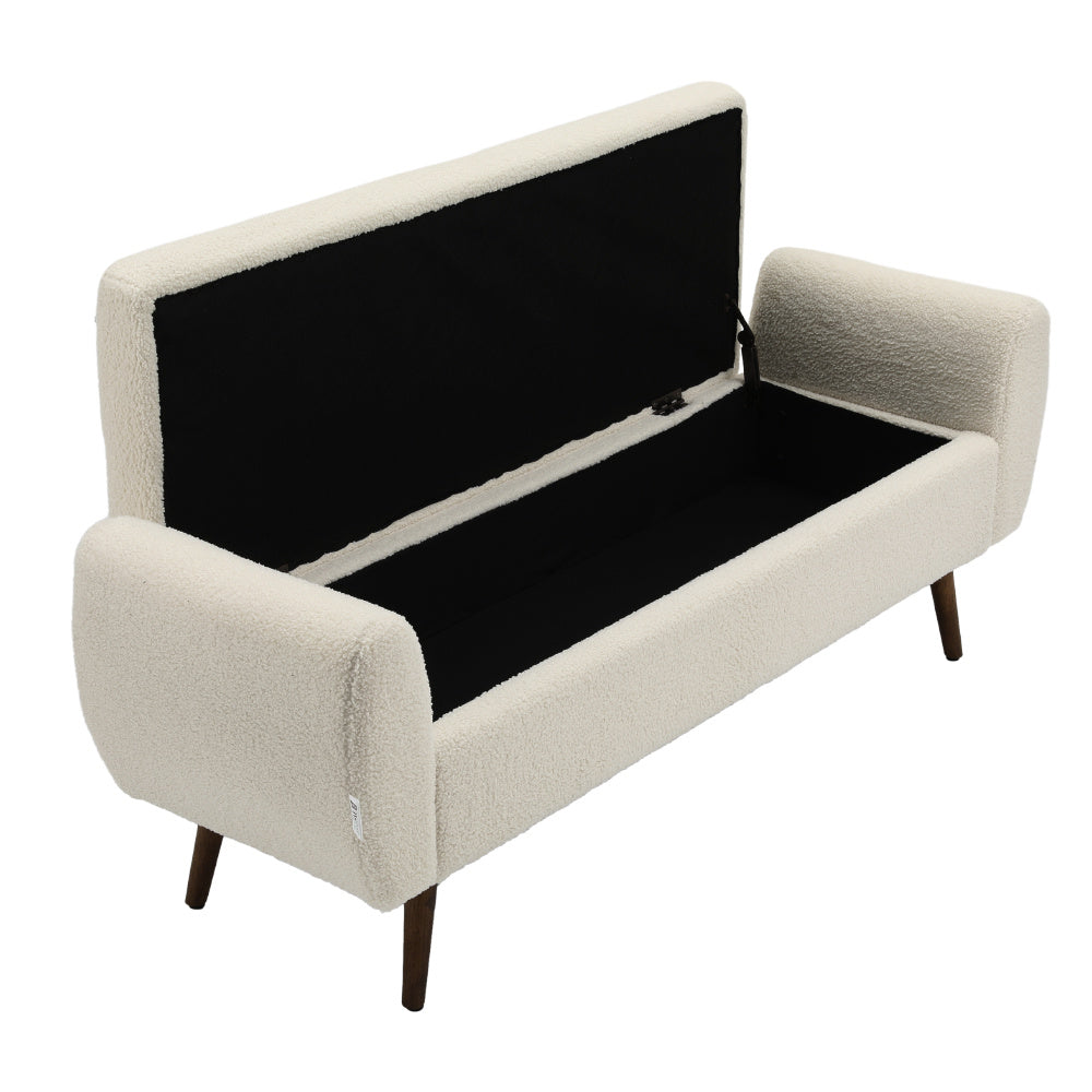 Linen Upholstered Storage Bench with Hidden Storage and Cushioned Seat