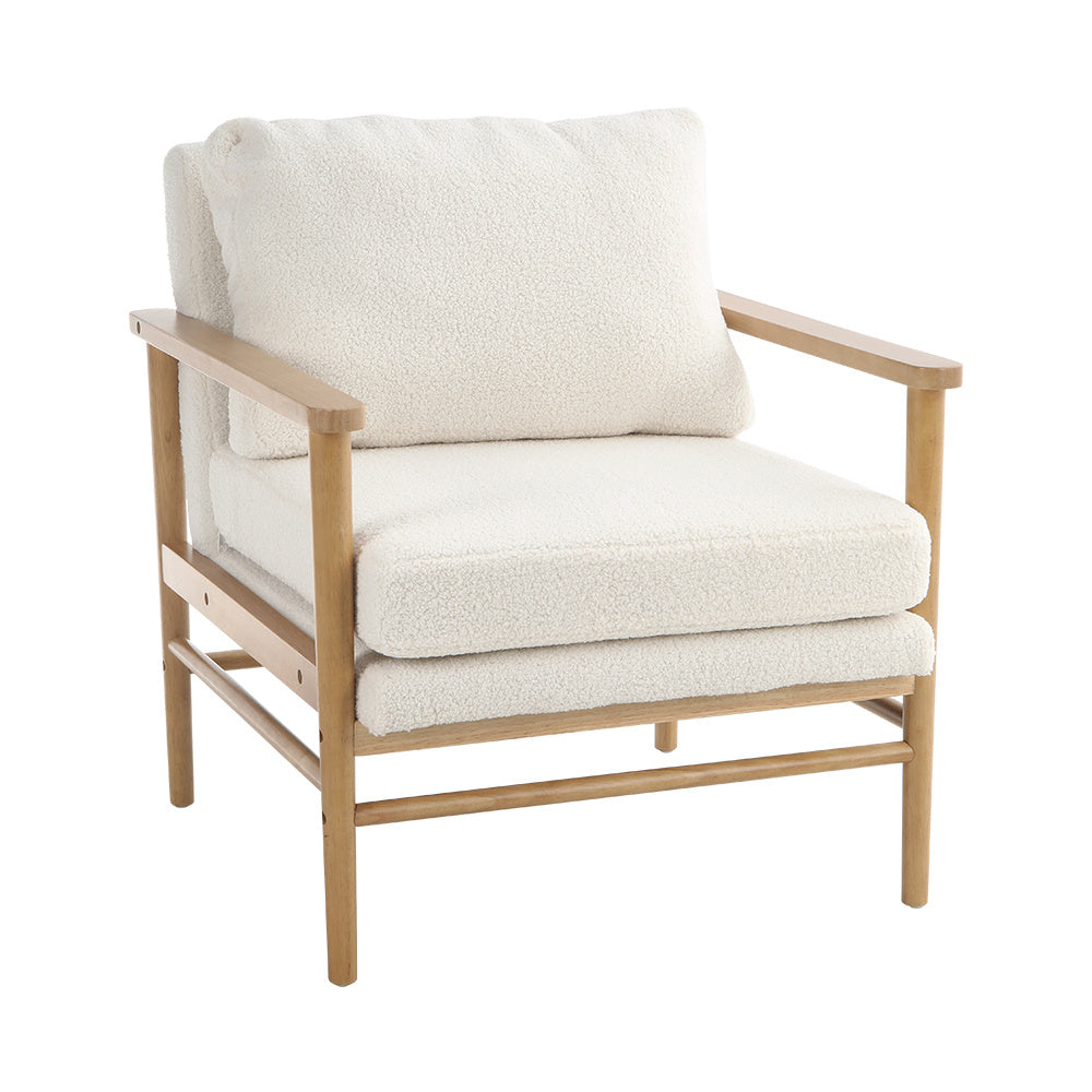 Teddy Bear Fur Accent Chair Cozy Faux Fur Wooden Armchair