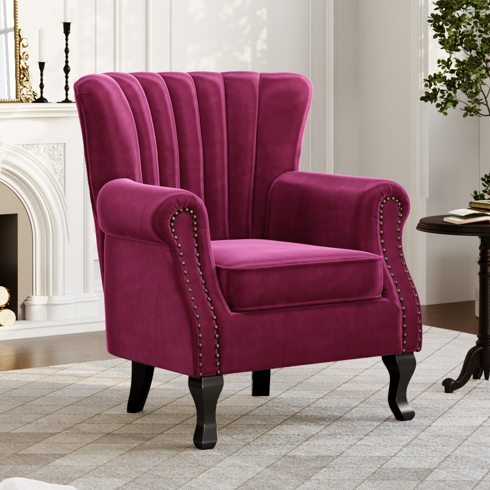 Velvet Armchair Modern Accent Chair with Tufted Back Plush Lounge Seating