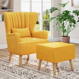 Suede Wingback Armchair with Footstool and Lumbar Pillow