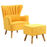 Suede Wingback Armchair with Footstool and Lumbar Pillow