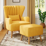 Suede Wingback Armchair with Footstool and Lumbar Pillow