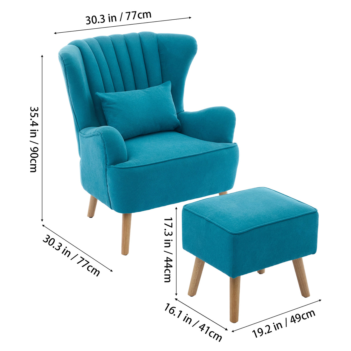 Suede Wingback Armchair with Footstool and Lumbar Pillow