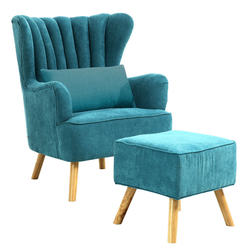 Suede Wingback Armchair with Footstool and Lumbar Pillow