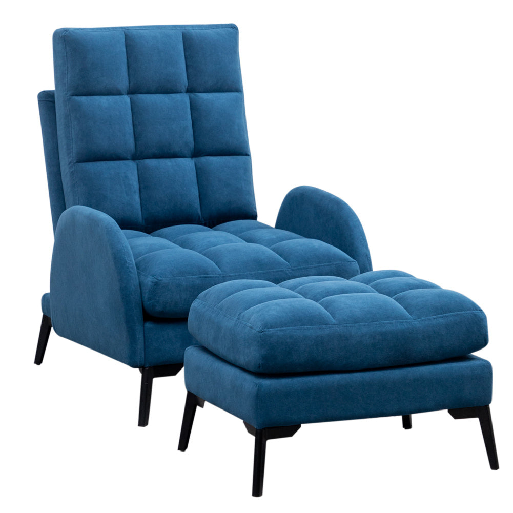Armchair and Ottoman Set Modern Frosted Velvet Comfortable Seating
