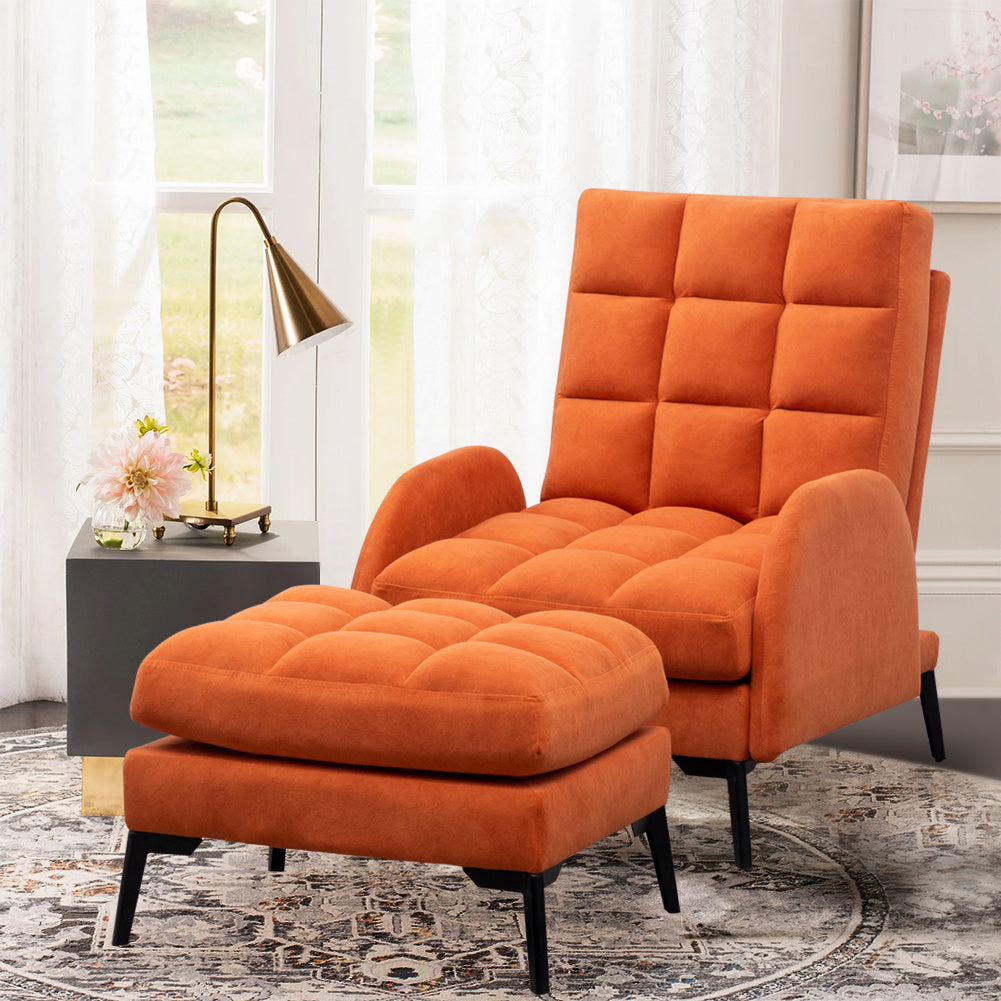 Armchair and Ottoman Set Modern Frosted Velvet Comfortable Seating