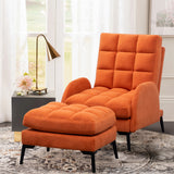 Armchair and Ottoman Set Modern Frosted Velvet Comfortable Seating