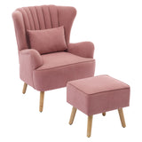 Curved Back Armchair with Footstool Velvet Upholstered Reading Chair